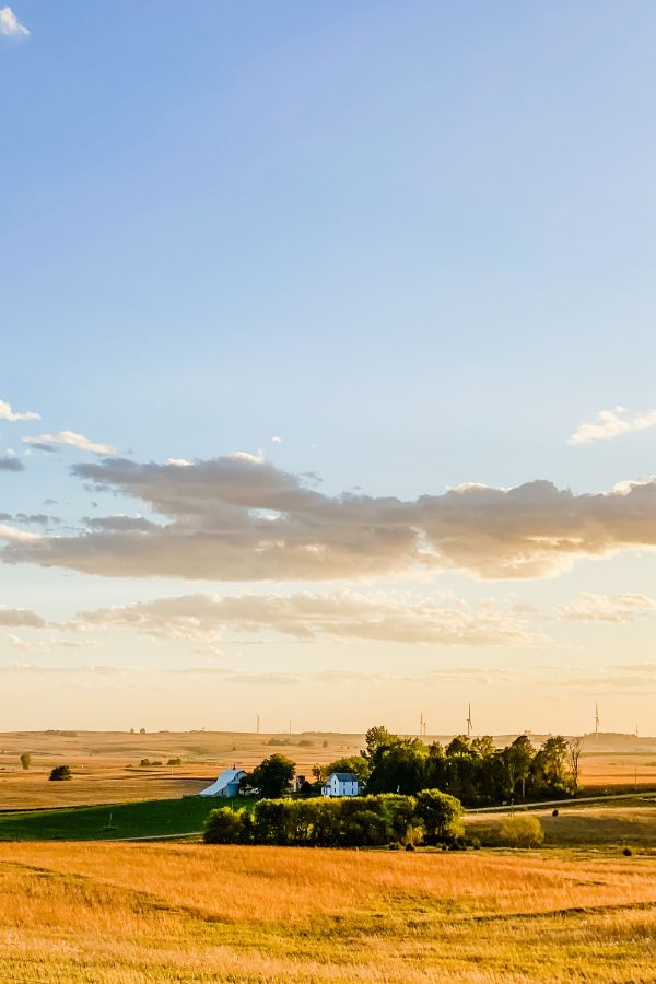 Farm at Sunset Fields and farm buildings